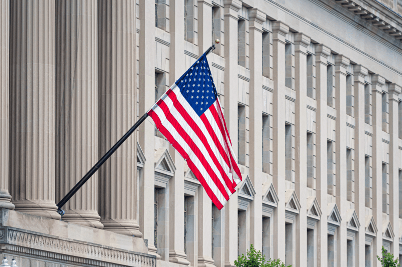 american flag outside of federal courthouse